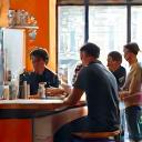 Young professionals collaborating in a vibrant tech office.